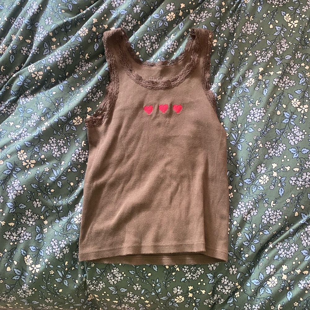 Brandy Melville brown tank top with hearts